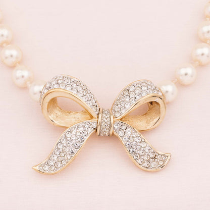 Daniel-Swarovski-Perlenkette-Kristall-Schleife-80s