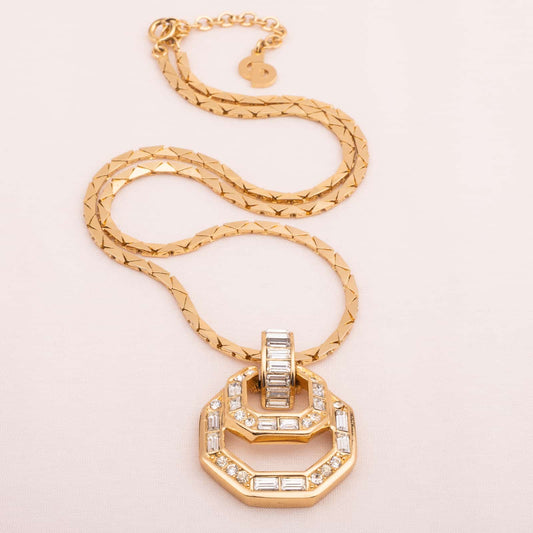 Dior-vergoldete-Halskette-Kristall-besetzter-Anhänger
