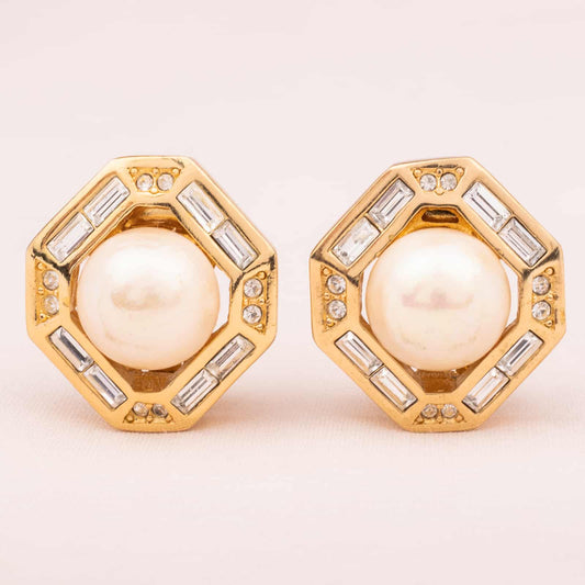 Dior-Ohrclips-Perle-Kristallsteine-Vergoldet