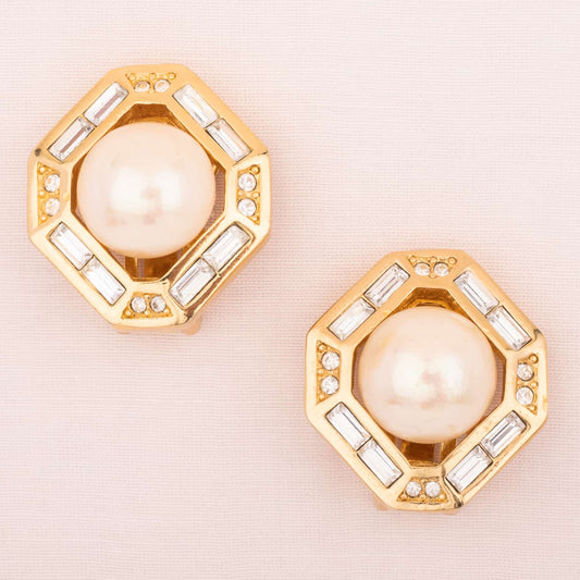 Dior-Ohrclips-Perle-Kristallsteine-Vergoldet