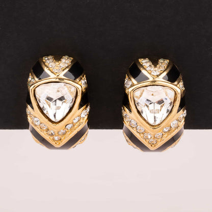 Dior-Ohrclips-mit-Kristallsteinen-und-schwarzer-Emaille