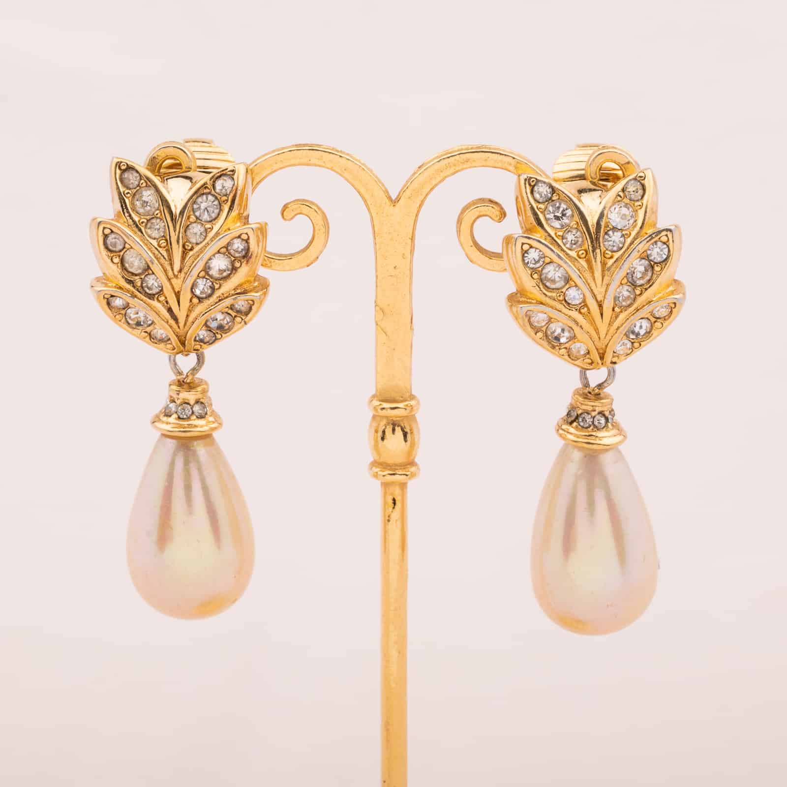 CD Navy Clip-On Earrings Gold-Finish Metal and White Resin Pearls | DIOR