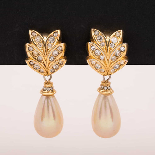 DIOR pearl drop clip earrings set with crystals
