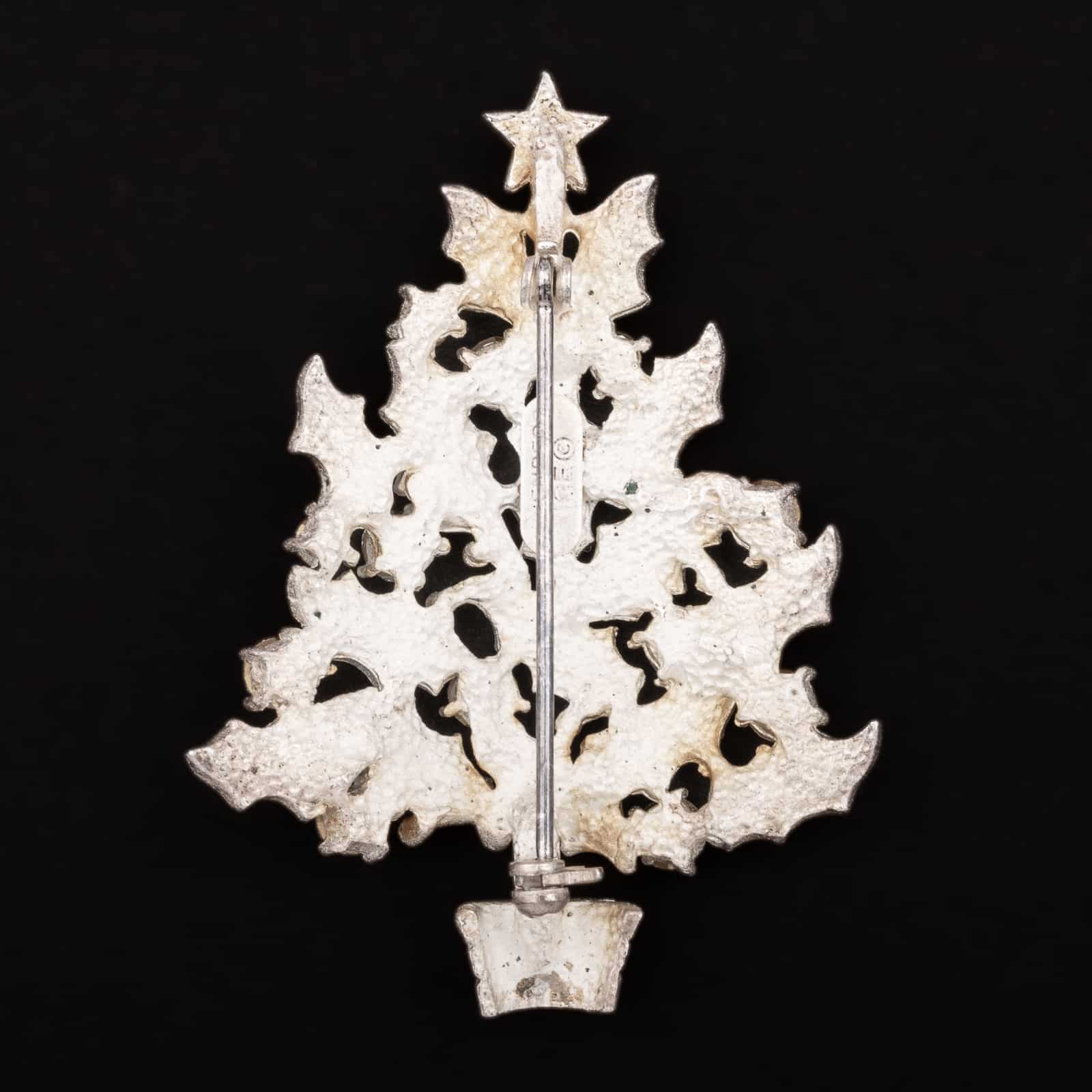 Eisenber-Ice-silberfarbene-Weihnachtsbaum-Brosche-Rückseite