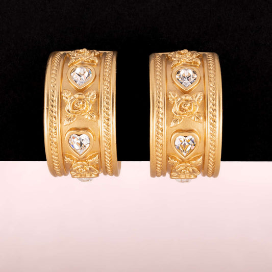Elizabeth-Taylor-for-Avon-Ohrclips-Strass-Herzen-Rosen-Halbkreolen