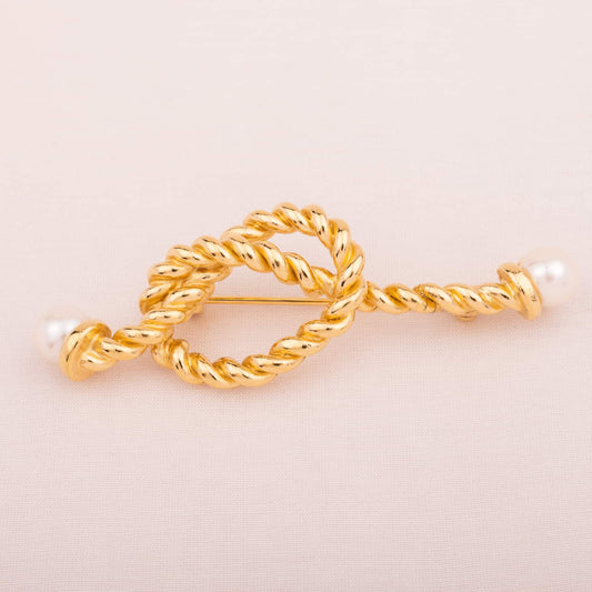 Givenchy-maritime-Knoten-Brosche-vergoldet-mit-Perlen