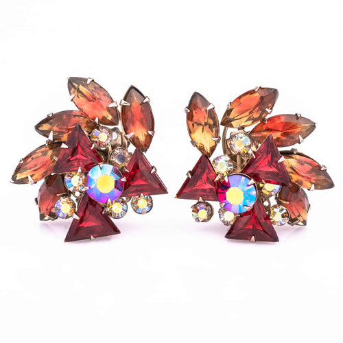 Large vintage ear clips with the most beautiful red rhinestones
