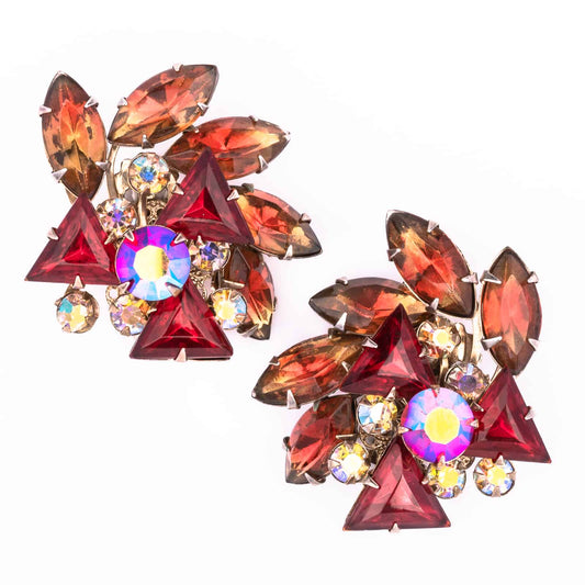 Große-Ohrclips-Roter-Strass-Aurora-Borealis