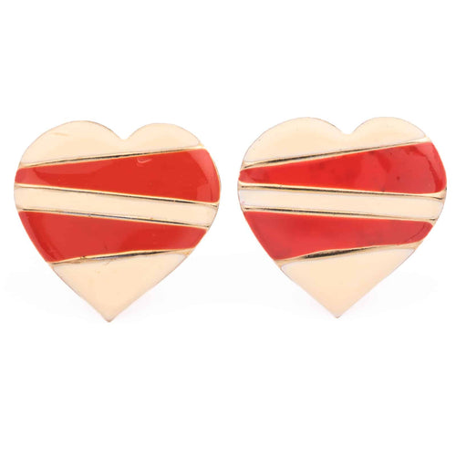 Vintage ear clips from the 80s/90s with an enamelled heart shape and red stripes
