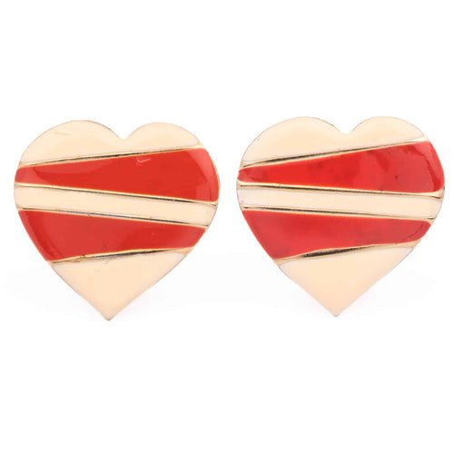 Vintage Ohrclips aus den 80s/90s mit emaillierter Herzform Rot gestreift