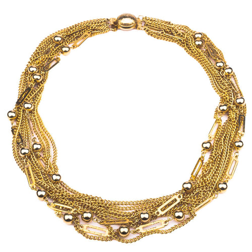 Gold-colored 10-row vintage necklace from JAPAN in the 60s