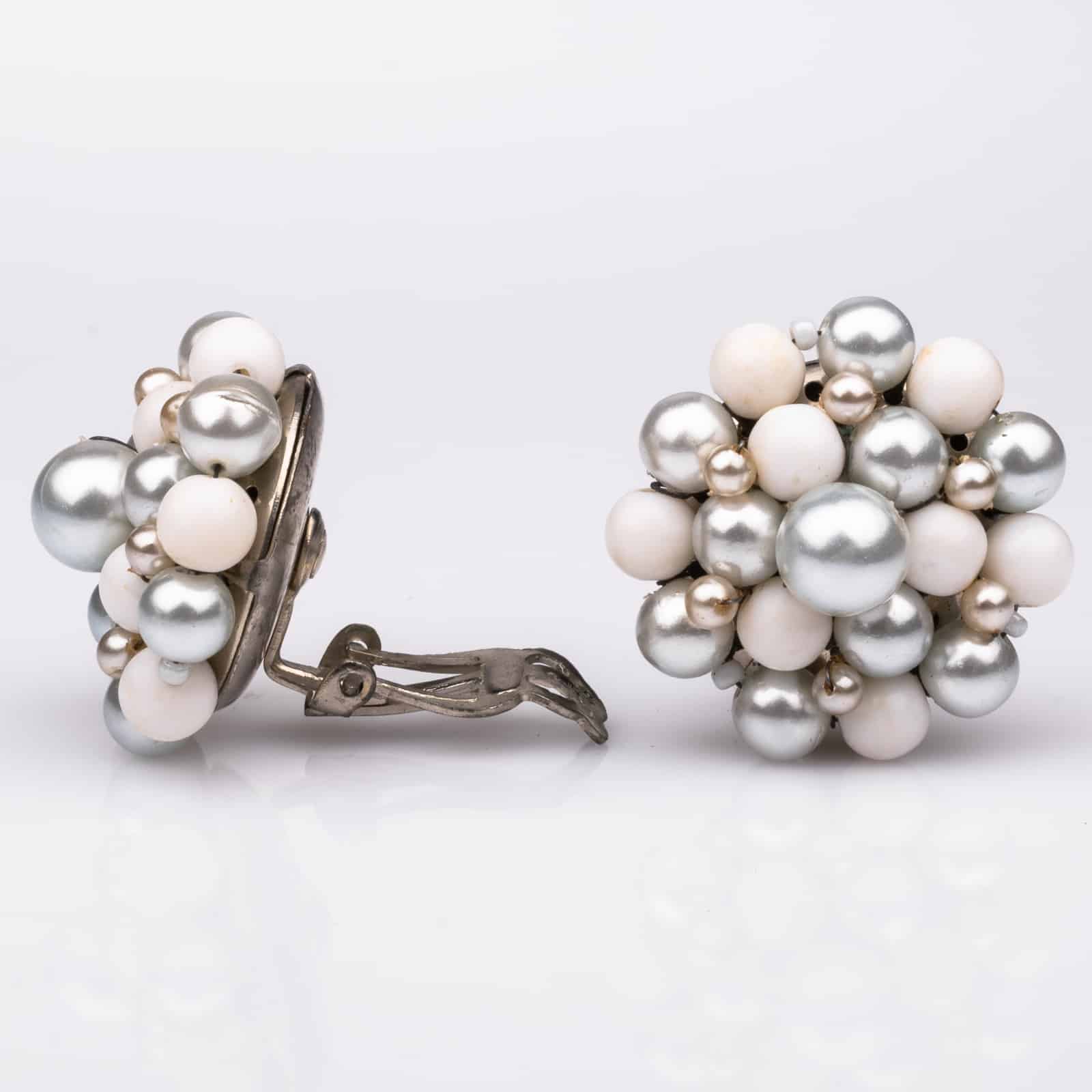 Vintage 1960s Japan Yellow Bead and Pearl Cluster Clip On Earrings 1