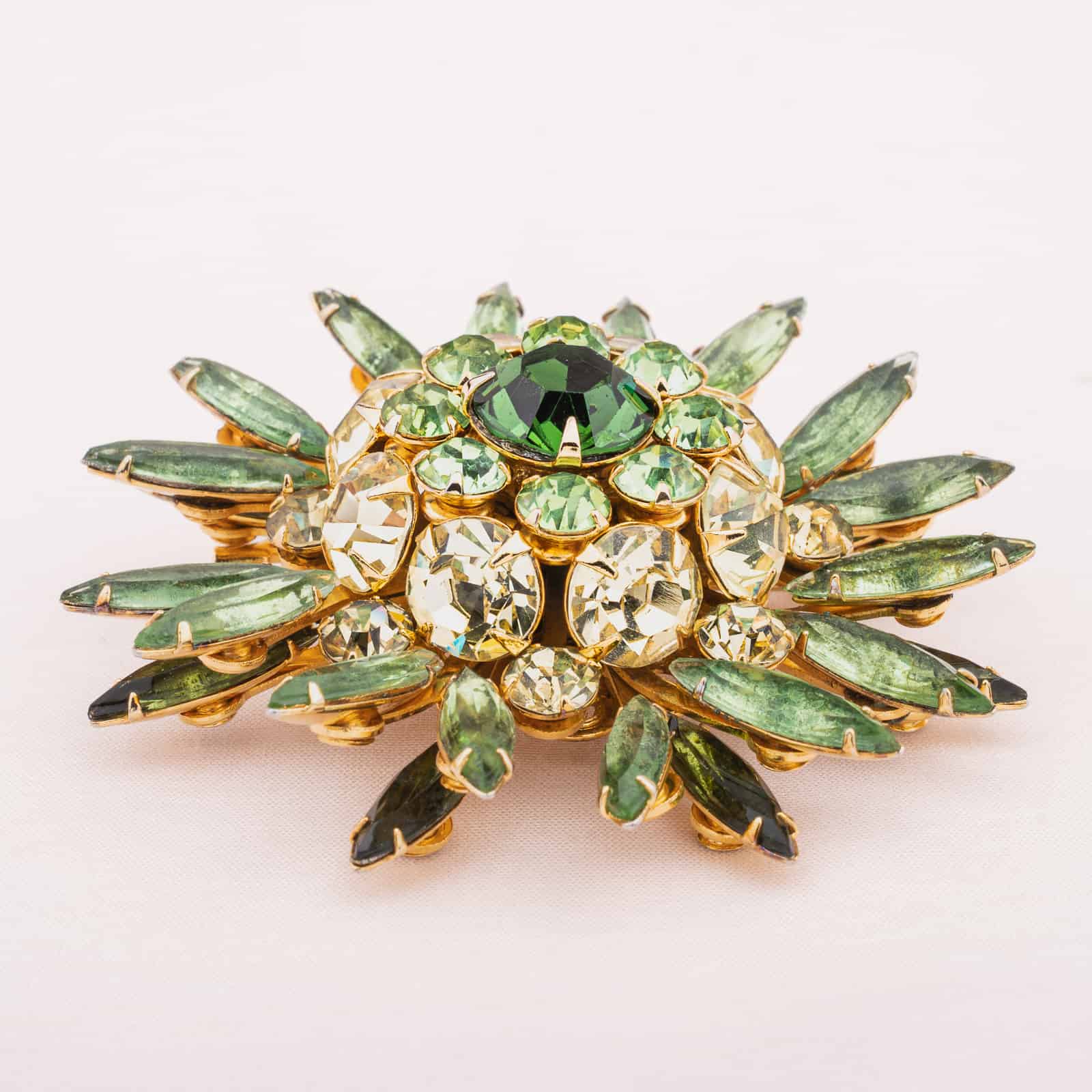 JUDY LEE large rhinestone brooch in green and yellow – Find 