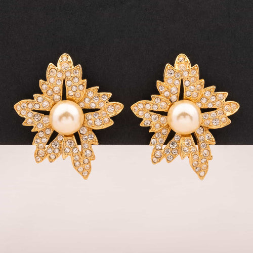 KJL Kenneth Jay Lane Flower Ear Clips with Pearl