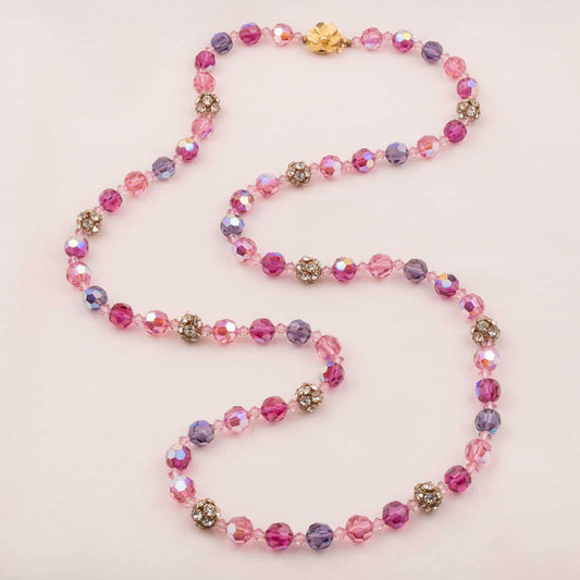 Kristallkette-Rosa-Pink-Strass-Perlen-Blüten-Verschluss