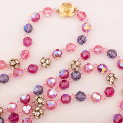 Kristallkette-Rosa-Pink-Strass-Perlen-Blüten-Verschluss