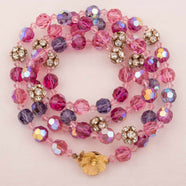 Long pink crystal necklace with Aurora Borealis pearls