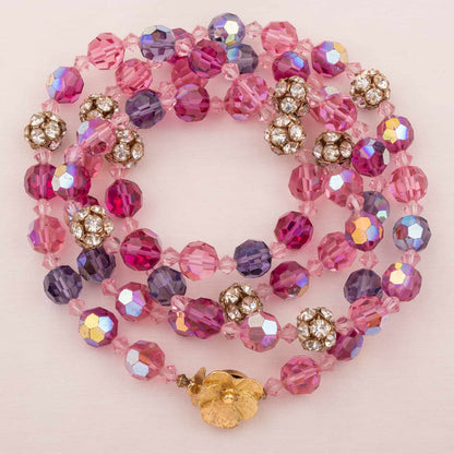 Kristallkette-Rosa-Pink-Strass-Perlen-Blüten-Verschluss