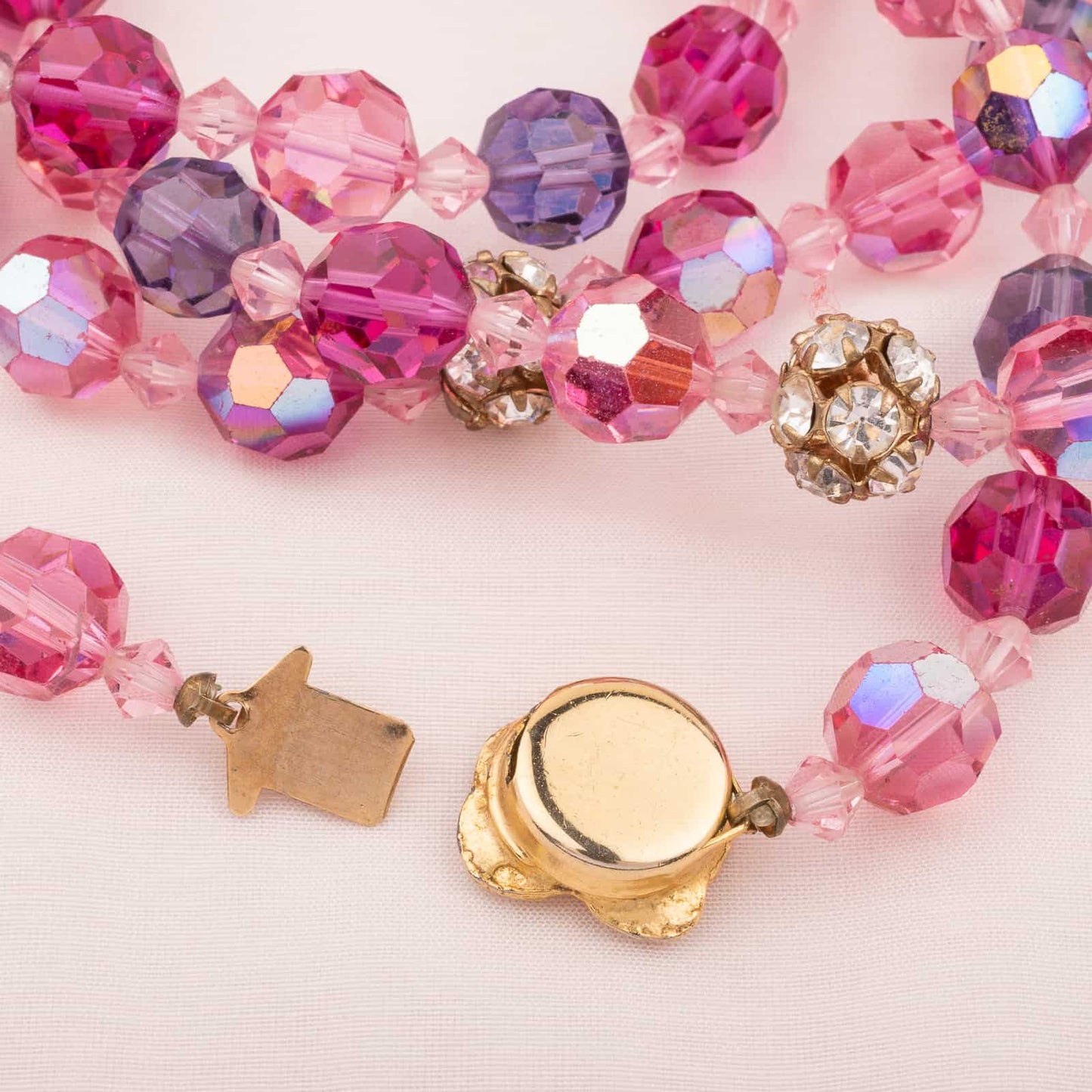 Kristallkette-Rosa-Pink-Strass-Perlen-Blüten-Verschluss-Rückseite