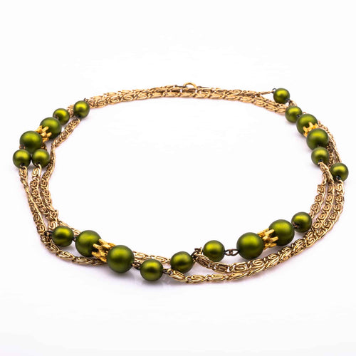 Lange Vintage Kette aus den 70s mit grünen Perlen