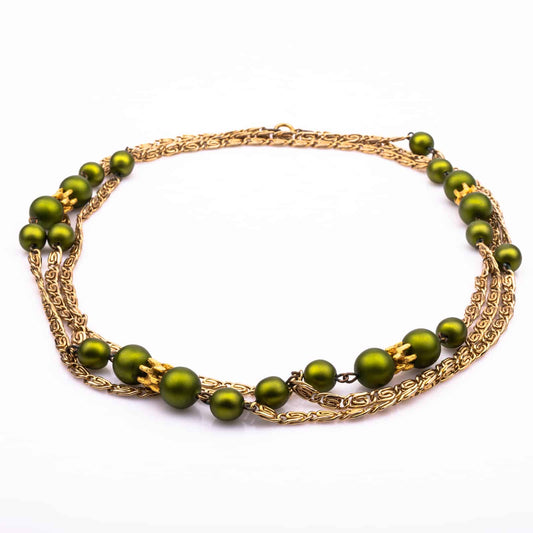 Lange-Halskette-70s-grüne Perlen