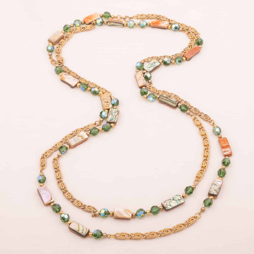 NAPIER necklace with green crystal beads and abalone mother-of-pearl
