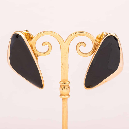 Les-Bernard-Ohrclips-Vergoldet-Schwarze-Emaille-Dreieckig