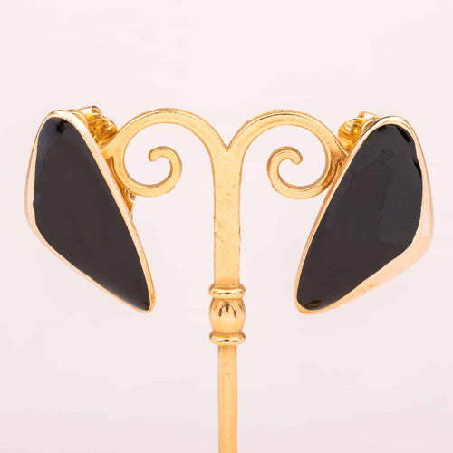 LES BERNARD vintage designer clip earrings with black enamel