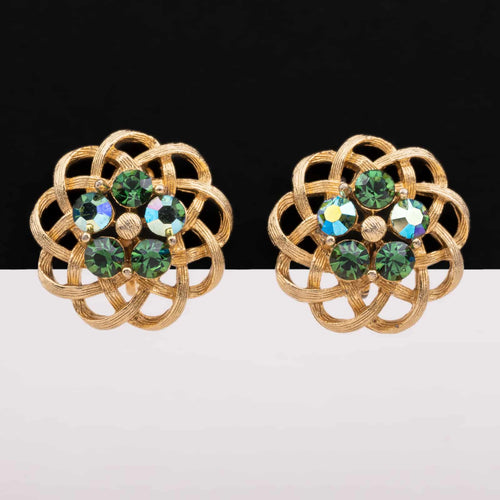LISNER gold-plated earrings with green rhinestones
