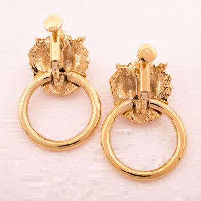 Vintage-Loewen-Türklopfer-Ohrclips-vergoldet-Rückseiten