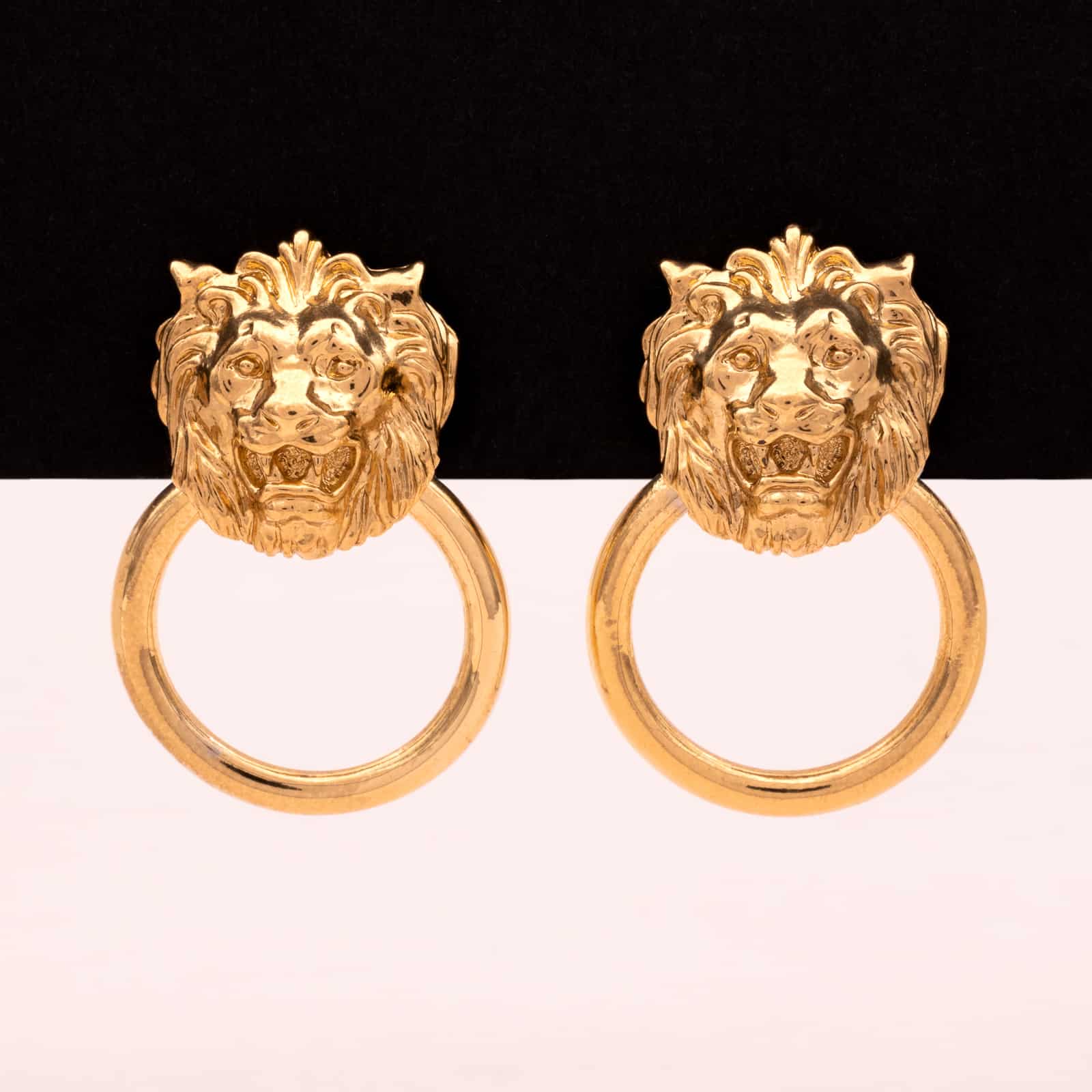 Vintage-Loewen-Türklopfer-Ohrclips-vergoldet