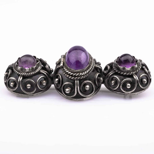 Mexico-Silber-Brosche-Amethysten-Geheimfach-40s