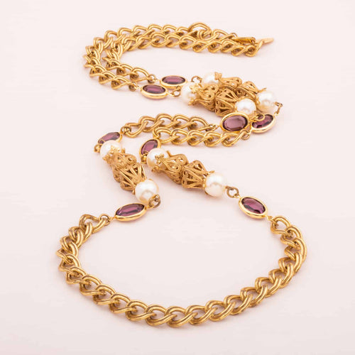 Miriam Haskell gold plated necklace with pearls and crystals