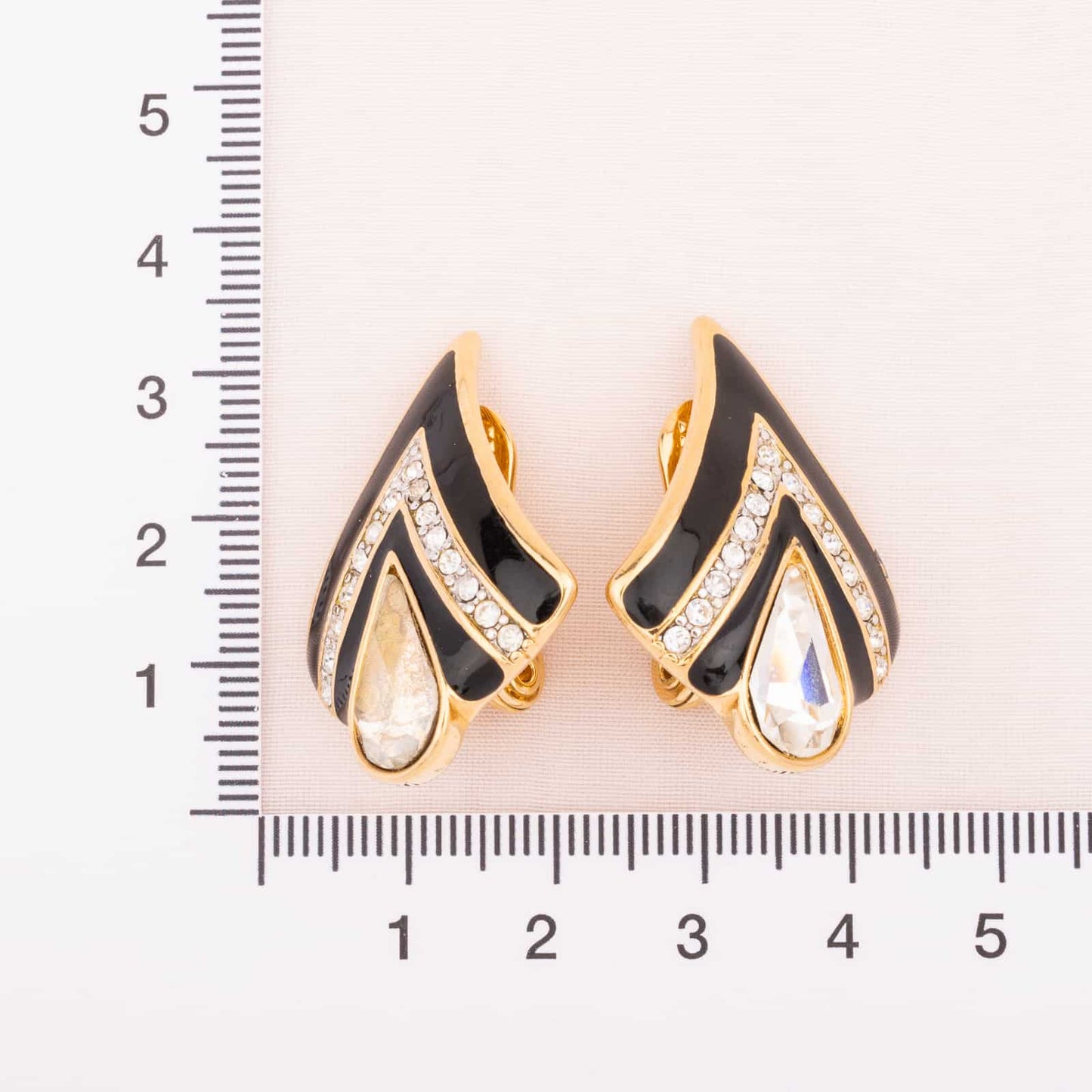 Monet-Ohrclips-schwarze-Emaille-Strass-80s