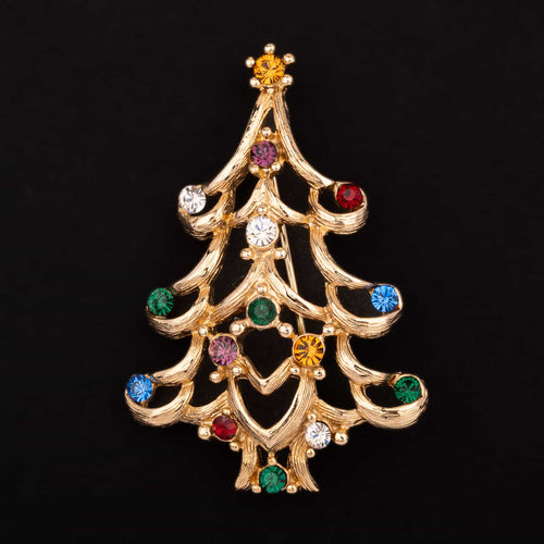MONET gold plated Christmas tree brooch
