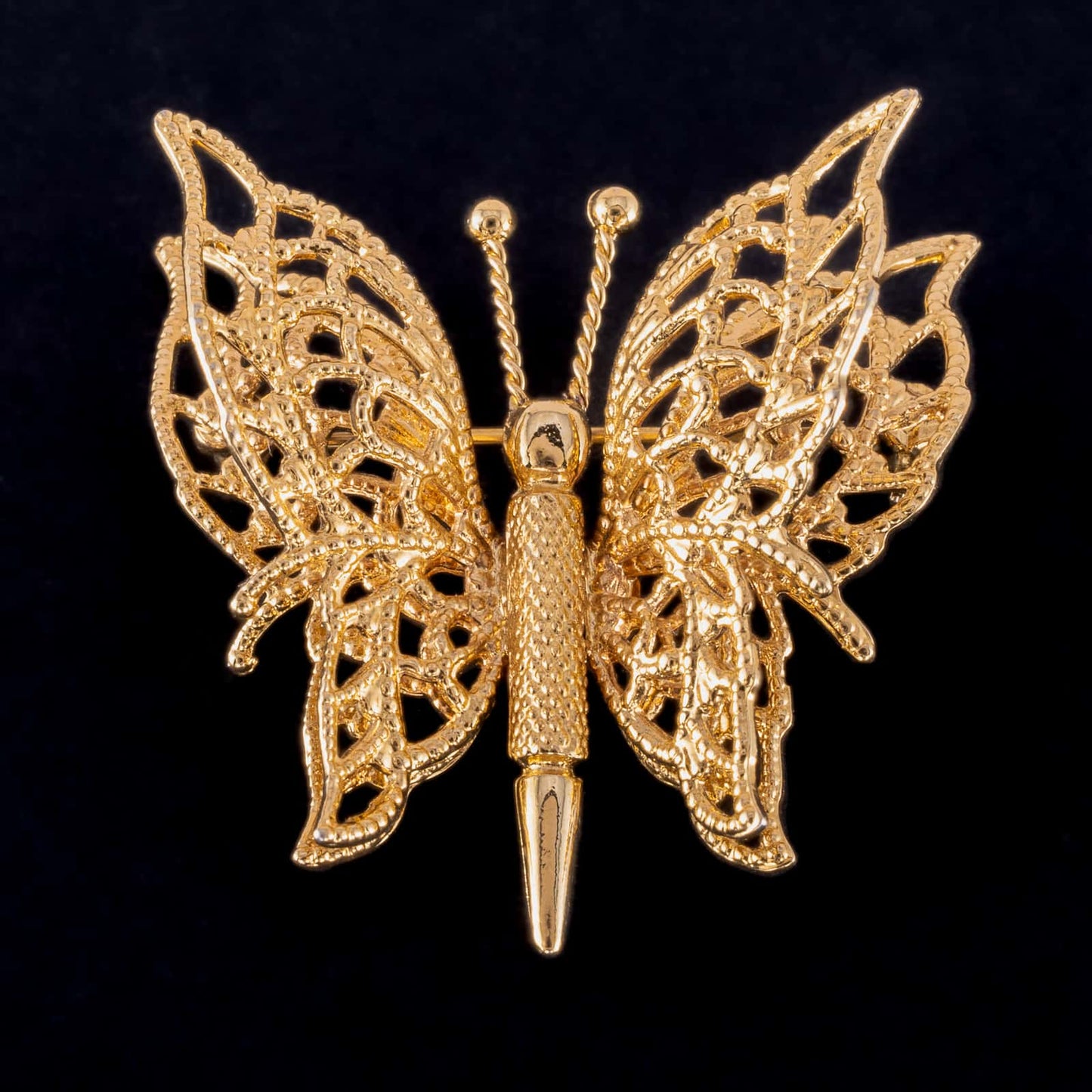 Monet Butterfly Pin Brooch Gold-tone Shiny Wire Filigree Pierced - Ruby Lane