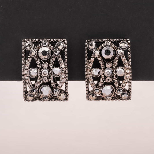 Monet-eckige-Ohrclips-grau-Strass-verziert