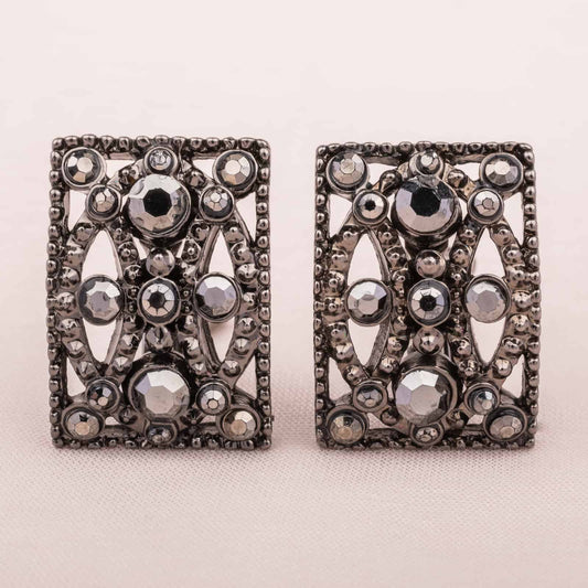 Monet-eckige-Ohrclips-grau-Strass-verziert