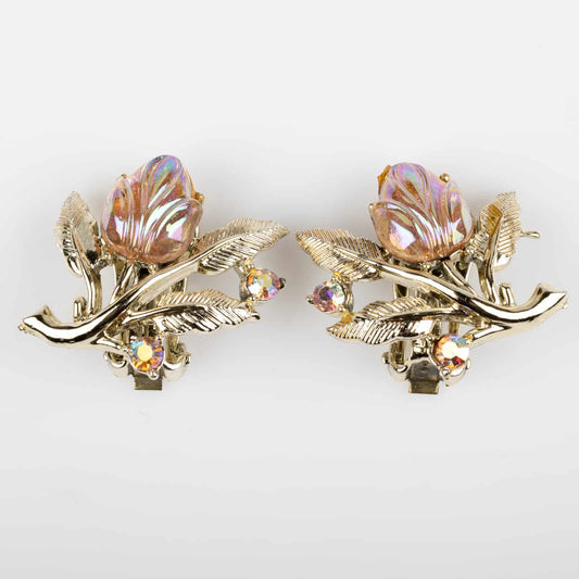 Ohrclips-rosa-Lucite-Blüten-Aurora-Borealis-Strass