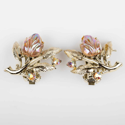 Vintage clip-on earrings with pink Lucite flowers