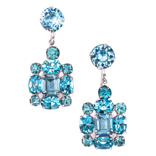 Strass-Ohrclips-Hänger-Türkisfarben-60s