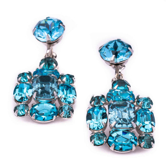 Strass-Ohrclips-Hänger-Türkisfarben-60s