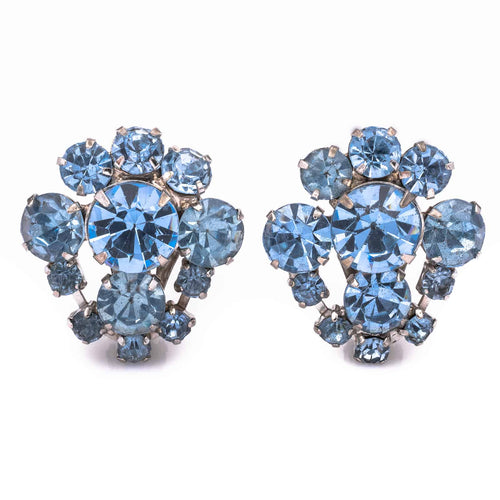 Light blue vintage rhinestone clip earrings from the 50s 60s