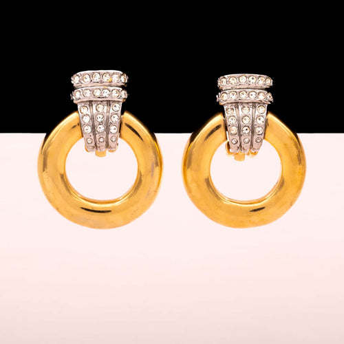 PARKLANE gold plated door knocker earrings with rhinestone clip