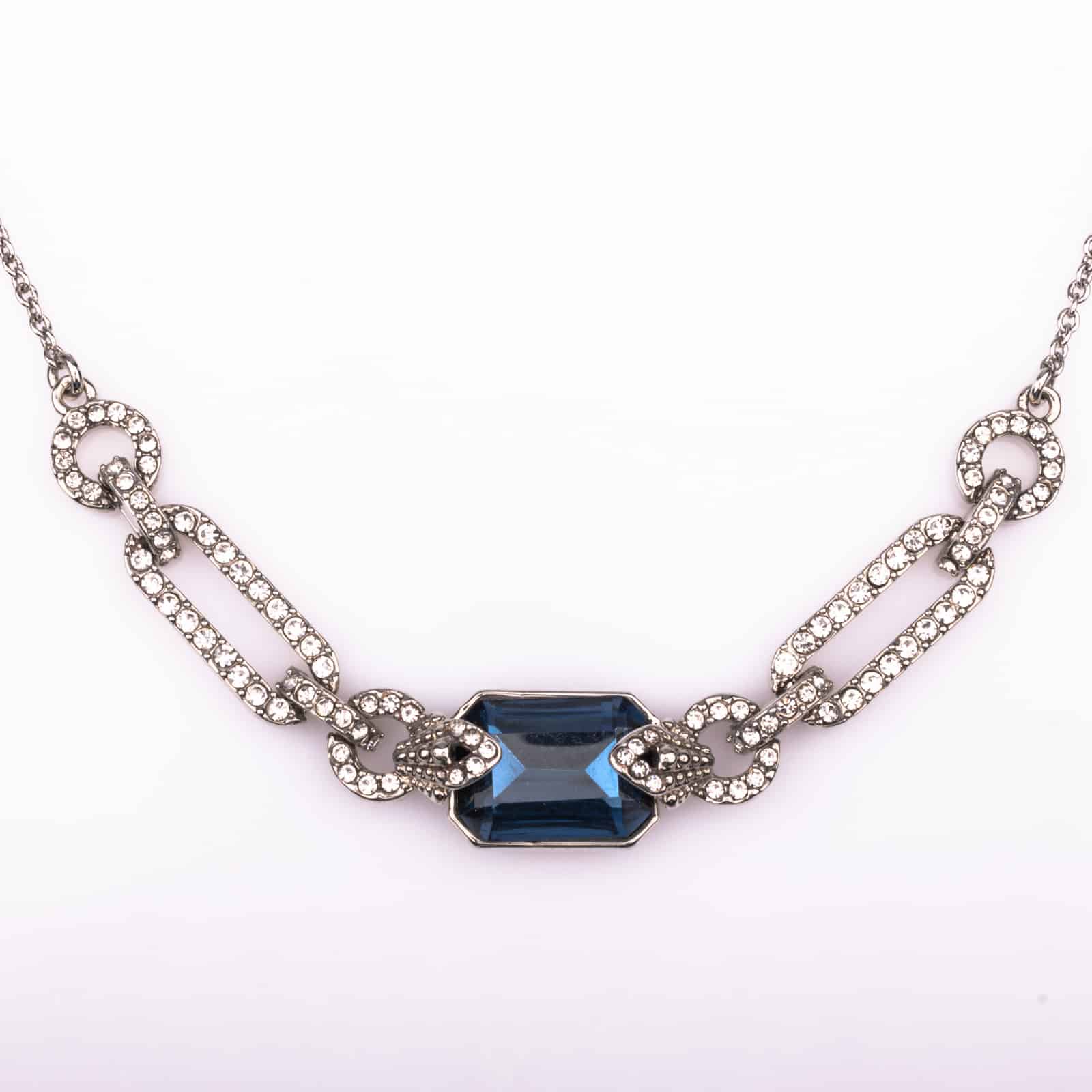 Ralph-Lauren-Halskette-Eckiger-Blauer-Kristall-Art-Deco-Style