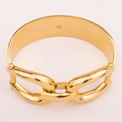 Ralph-Lauren-breites-vergoldetes-Armband-mit-Trensen-Verschluss