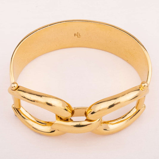 Ralph-Lauren-breites-vergoldetes-Armband-mit-Trensen-Verschluss