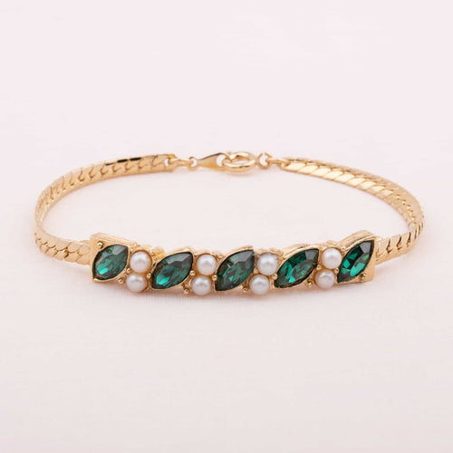 RICHELIEU bracelet with pearls and green rhinestones