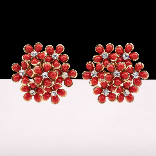 Große-Vintage-Blumen-Ohrclips-Rote-Blüten