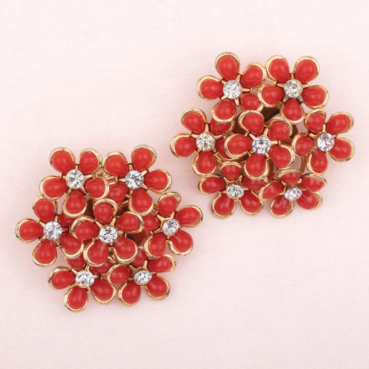 Große-Vintage-Blumen-Ohrclips-Rote-Blüten
